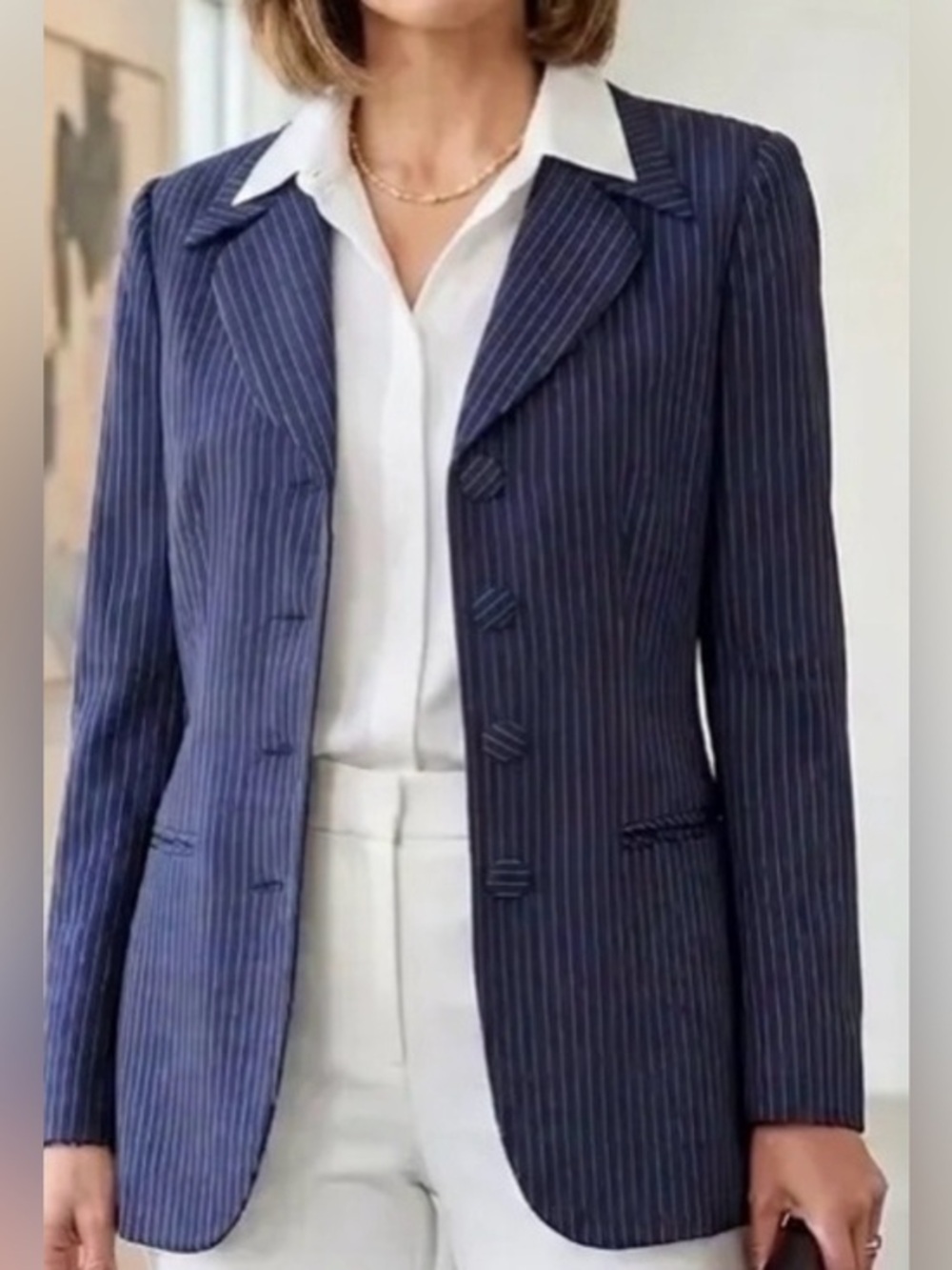 Danny & Nicole N Y Navy Blue Pinstripe Blazer 10P Classic Casual Office Busines